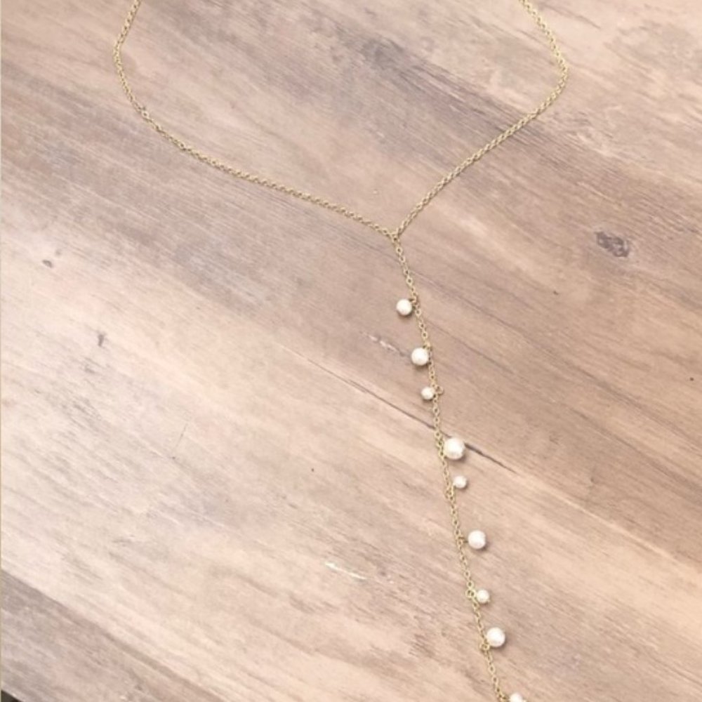 Rebecca Minkoff Floating Simulated Pearl Lariat Necklace, - Picture 2 of 6